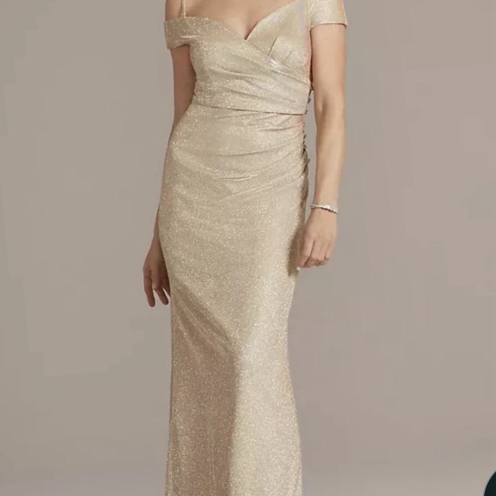 Oleg Cassini off Shoulder Chamagne Gown